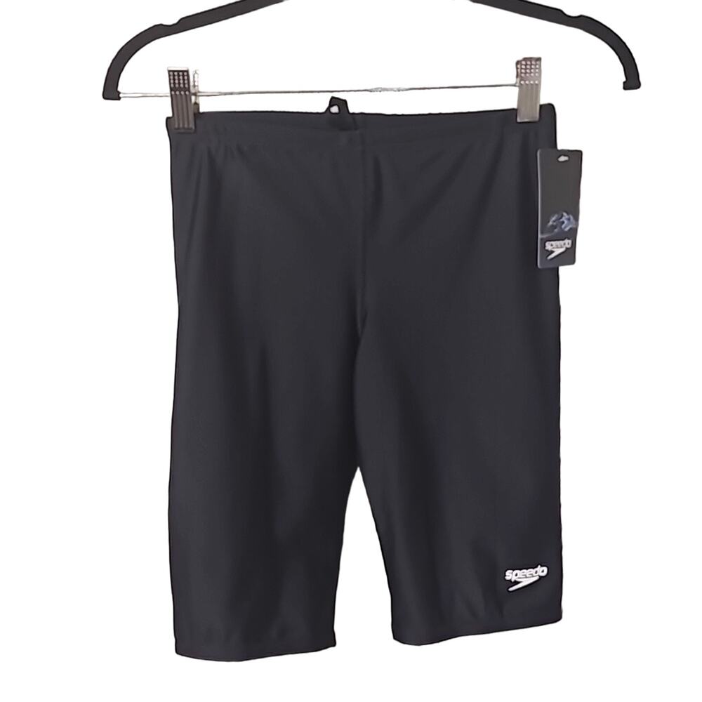 Speedo Powerflex Solid Jammer Swimsuit Black Shorts Mens Size 30 NWT